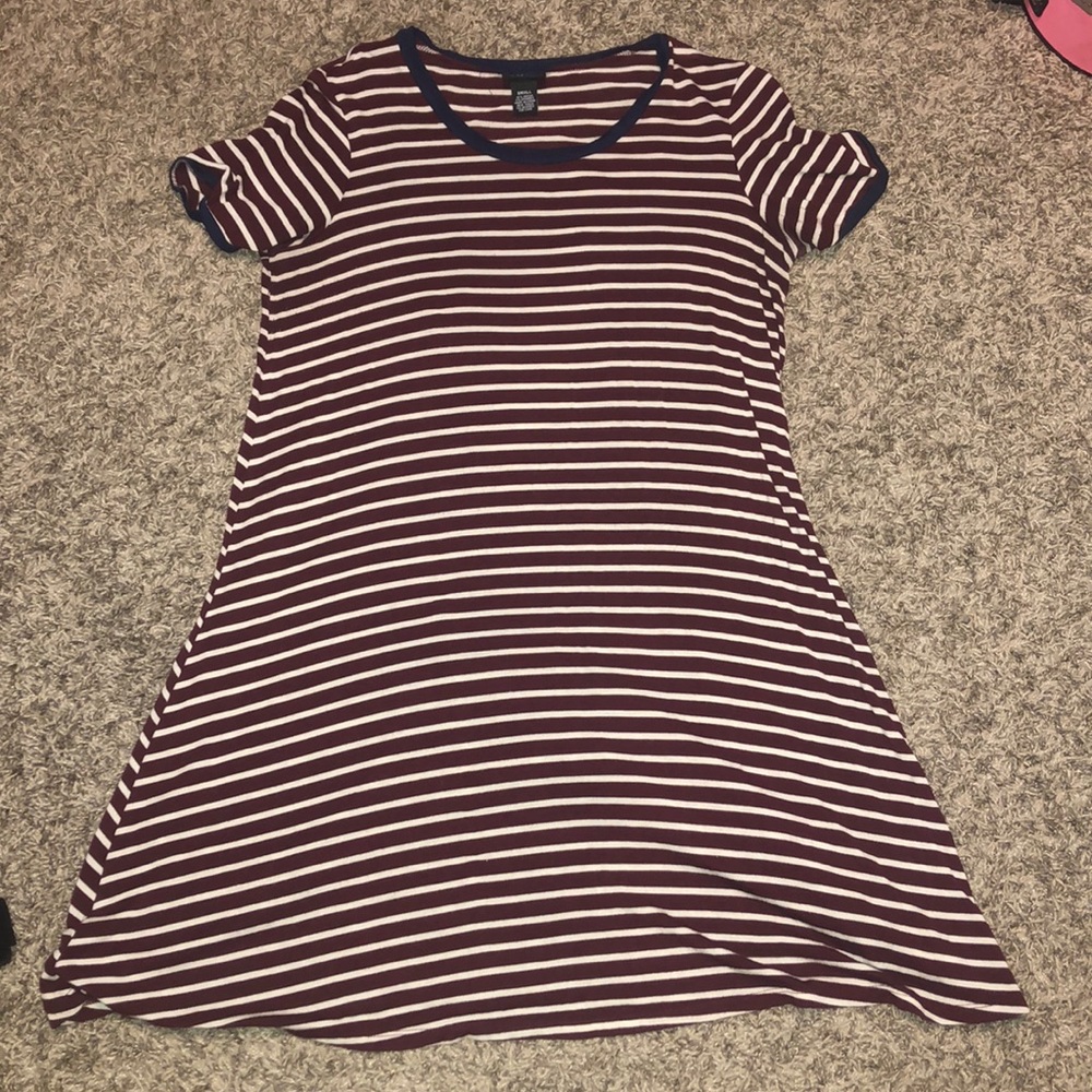 maroon and creme striped t shirt dress